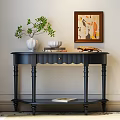 Stylish Black Console Table With White Vase Green Plant Books And Wall Art