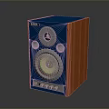 Fenda Computer Speakers With Blue And Orange Wooden Design And Control Knobs 3d model
