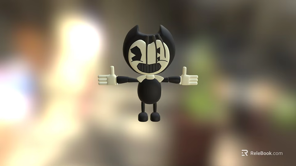 Bendy The Ink Machine Black And White Cartoon Character With Thumbs Up And Bow Tie 3d model 