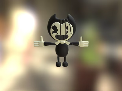 Bendy The Ink Machine Black And White Cartoon Character With Thumbs Up And Bow Tie 3d model