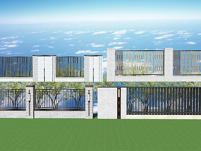 Modern Building Exterior Wall Design With Metal Railings Stone Facade And Greenery 3d model