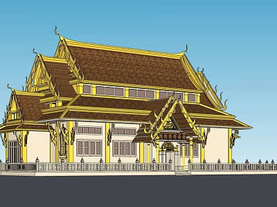Traditional Thai Building Featuring Golden Roof Ornaments Multi tiered Structure And Intricate Carvings 3d model