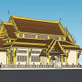 Traditional Thai Building Featuring Golden Roof Ornaments Multi tiered Structure And Intricate Carvings