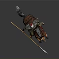 Ancient Armored Warrior Riding Brown Running Horse With Spear And Red Plume Helmet