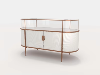 Jewelry Store Modern Glass Display Cabinet With Metal Frame And Wave Patterned Design 3d model
