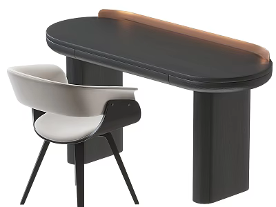 Modern Black Curved Desk With Light Strip And White Chair 3d model