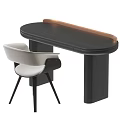 Modern Black Curved Desk With Light Strip And White Chair