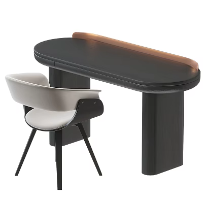 Modern Black Curved Desk With Light Strip And White Chair 3d model