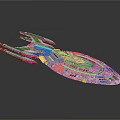 Futuristic Interstellar Spaceship Design With Metallic Surface And Multiple Thrusters