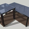 Outdoor Structure With Glass Roof Lattice Design Wooden Flooring And Metal Frame
