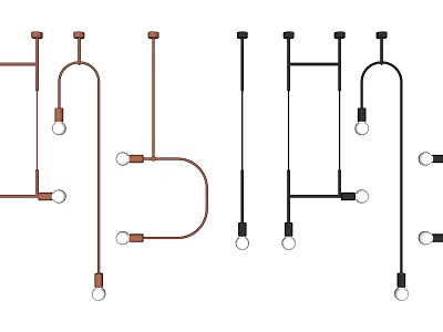 Modern Pendant Light Designs In Brown And Black With Curved Straight Structures And Minimalist Bulbs 3d model