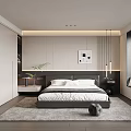 Modern Bedroom Interior Design With Large Bed Wardrobe And Area Rug 3d model