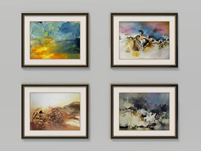 Four Colorful Framed Abstract Paintings on Wall for Modern Home Decor 3d model