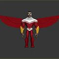 Masked Winged Superhero Character With Red Wings And Red White Yellow Costume