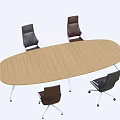 Modern Conference Table With Wooden Top Metal Legs And Black Brown Rolling Office Chairs