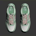 Stylish Casual White And Light Green Sneakers With Pink Star Pattern And Laces