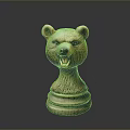 Brown Bear Head Sculpture With Layered Base And Open Mouth For Decorative