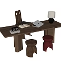 Modern Desk and Chair Combination Stool Desk Lamp 3d model