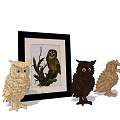 Owl Themed Decorative Ornaments Set with Framed Painting and Wooden Figurines