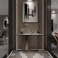 Modern Living and Dining Room Interior With Decorative Painting Geometric Tiles Dining Table and Sofa