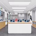 Modern Digital Electronics Store with Laptops Phones TV Display and Service Counter