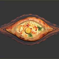 Delicious Baked Flatbread With Fried Egg And Fresh Herbs On Wooden Tray