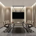Modern Conference Room With Long Table Comfortable Chairs Large Screen TV And Pendant Light