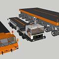 Functional Flatbed Vehicles Including Orange And White Trucks With Multiple Sizes 3d model