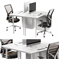 Modern Office Desk Interior Design With Mesh Chairs Computer Monitor And Keyboard