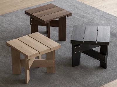 Three Modern Wooden Stools In Different Tones Placed On Gray Carpet 3d model Three Modern Wooden Stools In Different Tones Placed On Gray Carpet 3d model