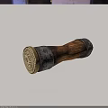 Antique Wooden Cylinder With Metal Bands And Engraved Seal Design