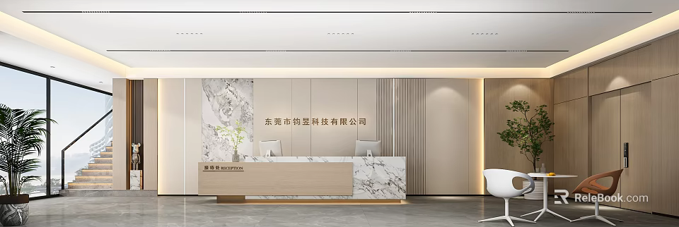Modern Office Reception Desk With Marble Countertop And Company Signage Design 3d model 