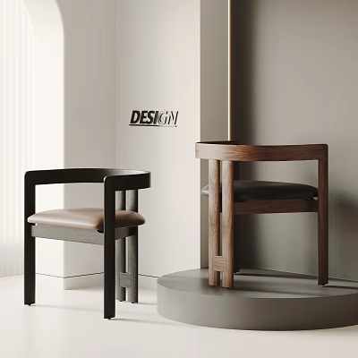 Modern Design Single Chairs With Black And Wooden Frames And Contrasting Seat Cushions 3d model