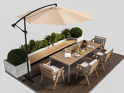 Outdoor leisure table and chair umbrellas tree pool landscape 3d model