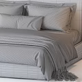 Modern Bedroom Bed With White Bedding Gray Blanket And Multiple Pillows