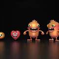 Cute Cartoon Characters Featuring Smiling Faces Heart Shape And Small Monsters 3d model