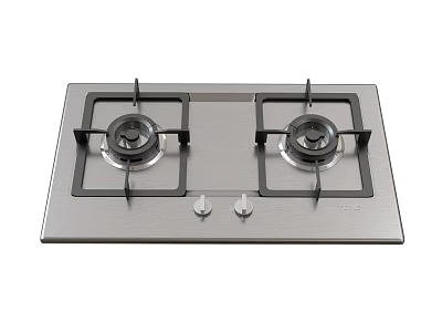 Stainless Steel Gas Stove Two Burners Kitchen Appliance With Control Knobs 3d model