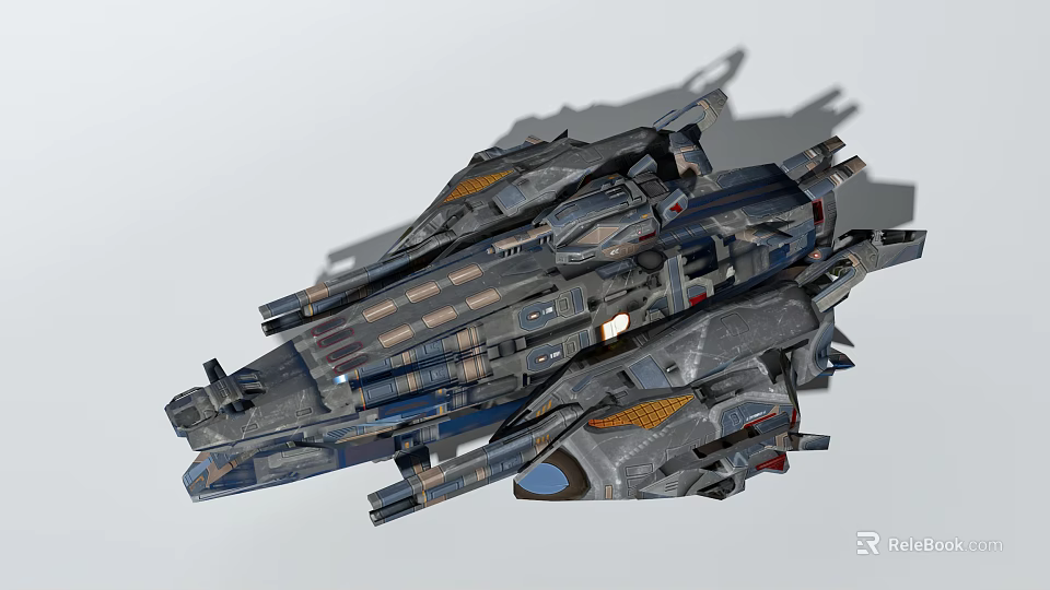 Detailed Sci-Fi Spaceship Design With Metallic Exterior And Complex Thruster Systems 3d model 