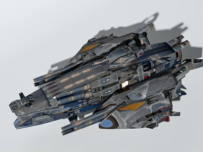 Detailed Sci-Fi Spaceship Design With Metallic Exterior And Complex Thruster Systems 3d model