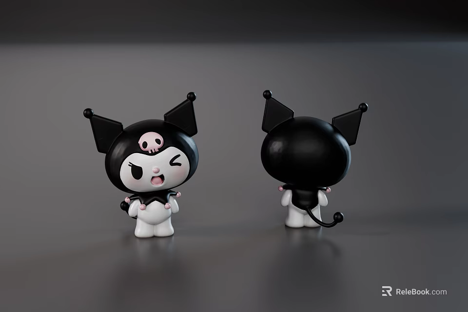 Playful Game Movie Character With Black Ears White Body Pink Pig Motif Front Back Views 3d model 