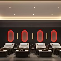 Modern Bedroom Interior With Red Black Walls Abstract Art Wall And Wooden Flooring