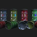 Industrial Metal Drums With Red Green Blue Gray Colors And Storage Design