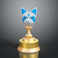 Blue And White Cat Face Mask Fashion Accessory With Gold Base Display Stand