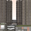 High Rise Residential Building Exterior With Green Roof And Surrounding Layout