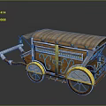 Vintage Decorative Carriage With Brown Roof Yellow Accents And Wooden Wheels