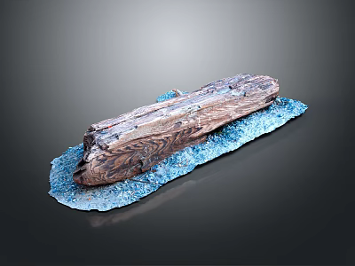 Wood and Stone Decorative Sculpture With Blue Base And Natural Textured Design 3d model