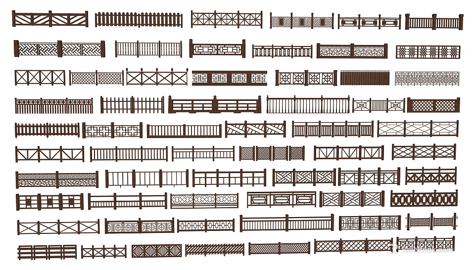 Various Fence Designs With Decorative Patterns And Privacy Features For Gardens 3d model