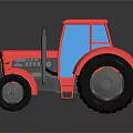 Red Tractor 3D Model With Blue Cab And Large Black Wheels