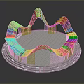 Modern Intricate Wavy Copper Metal Structure On Circular Striped Platform