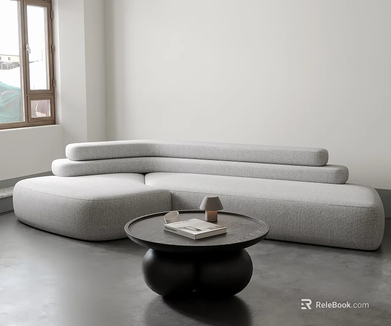 Minimalist Modern Large Sectional Sofa In Living Room With Round Coffee Table 3d model
